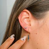 Tonal Sapphire Crescent Earring w/ 7 mm Flat Back