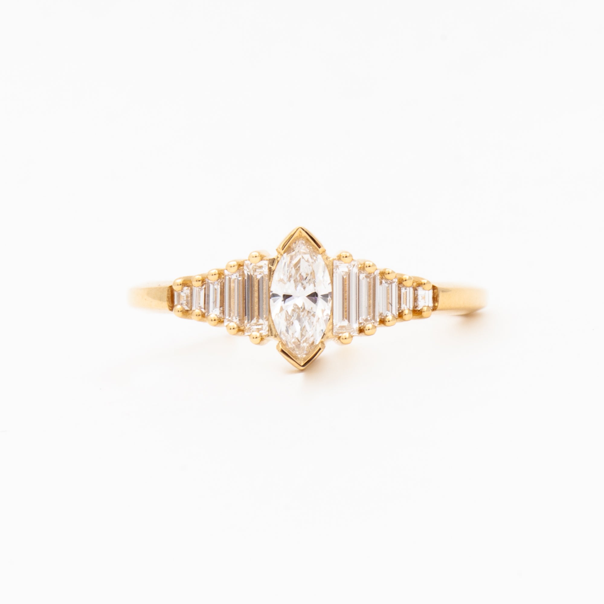Dainty Deco Engagement Ring with Marquise Diamond