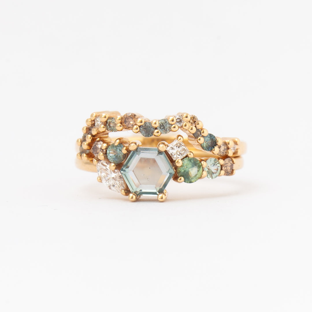 Exclusive Orbital Hex Blue Sapphire Cluster Ring – No.3