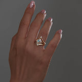 Giza Carre Teal Sapphire & Half Moon Diamond Engagement Ring