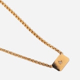 Horizontal Star Set Diamond Square Edge Dog Tag Necklace