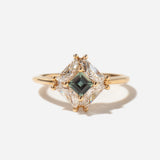 Giza Carre Teal Sapphire & Half Moon Diamond Engagement Ring