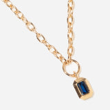 Emerald Cut Blue Sapphire Pendant Small Square Oval Chain Necklace