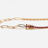 Ruby and White Diamond & Paperclip Half Tennis Bracelet