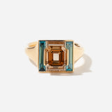 Piet Fancy Emerald-Cut Diamond Ring with Teal & White Diamond Halo
