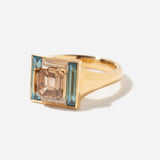 Piet Fancy Emerald-Cut Diamond Ring with Teal & White Diamond Halo