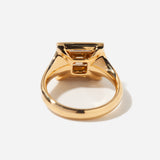 Piet Fancy Emerald-Cut Diamond Ring with Teal & White Diamond Halo