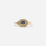 Emerald Cut Blue Sapphire Diamond Halo Signet Ring
