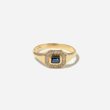 Emerald Cut Blue Sapphire Diamond Halo Signet Ring