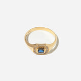 Emerald Cut Blue Sapphire Diamond Halo Signet Ring