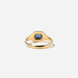 Emerald Cut Blue Sapphire Diamond Halo Signet Ring
