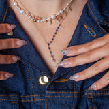 Blue Sapphire Asymmetric Collet Lariat Necklace