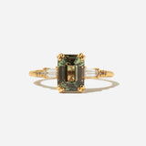 2.04 ct Yellow-Green Teal Emerald-cut Sapphire Sylvie Ring