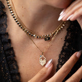 Horizontal Star Set Diamond Square Edge Dog Tag Necklace