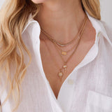 Horizontal Star Set Diamond Square Edge Dog Tag Necklace