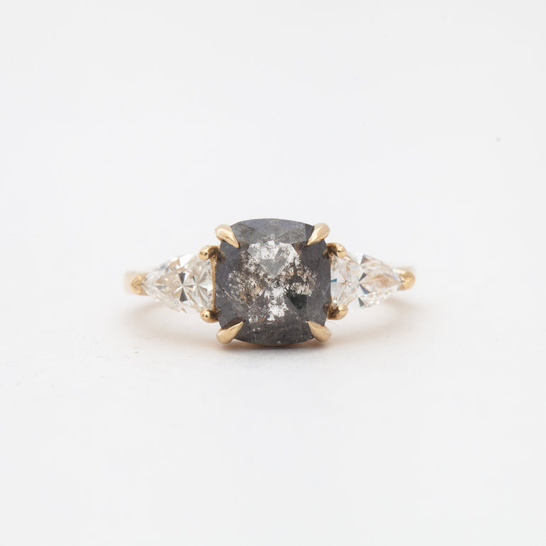 1.94 ct Rose-Cut Cushion Gray Diamond Three-Stone Ring – No.3